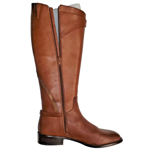 Gianni Bini Brownish Red Leather Boots Gold Zipper Buckle Accents 8M Low Heel - Picture 3 of 7